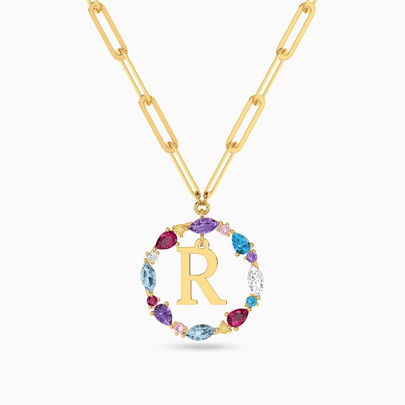 Instyle by L'azurde Letter R Colored Stones Necklace in 18K Gold - Image 1